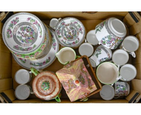 Miscellaneous bone china Indian Tree pattern dinnerware, a Lawley's cottage teapot, etc  