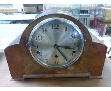1930's Oak and Walnut Domed Top Mantle Clock
