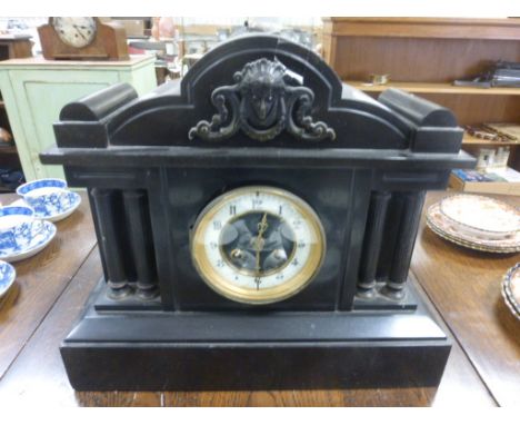 19th century Slate Mantle Clock of Architectural Design