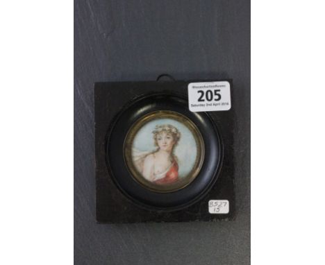 An Erotic miniature portrait painting of girl with flowers in her hair