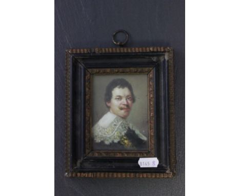 Hogarth framed oil on metal portrait miniature of a 18th C gentleman in Hogarth frame