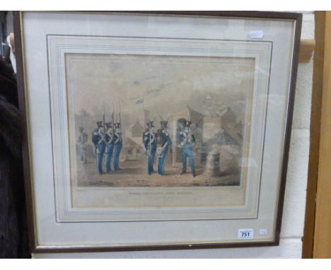 Framed coloured lithograph Royal Artillery Foot Brigade