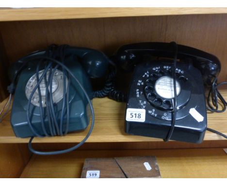 Two Rotary Dial Telephones, one black one green