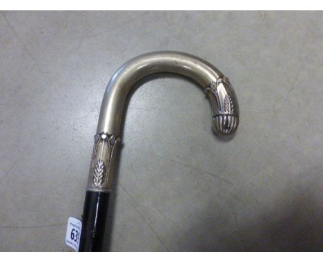 Ebony Walking Stick with White Metal Handle