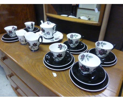 Royal Albert ' Masquerade ' Tea Service comprising Tea Pot, Milk, Sugar, 6 Tea Cups, Saucers and Plates