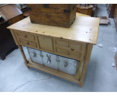 Pine Kitchen Work Table with Pot Shelf Below and faux drawers