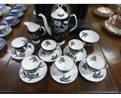 Royal Albert ' Night and Day ' Coffee Set comprising Coffee Pot, Milk, Sugar and Six Coffee Cups and Saucers