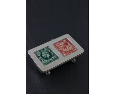 Sterling silver stamp box with double enamel stamps to the lid