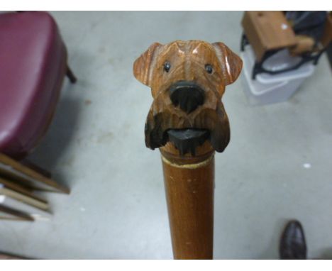 Vintage walking stick with Airdale dog handle