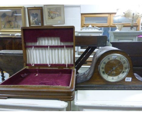 1930's / 40's Oak Cased Mantle Clock plus Canteen Cutlery Box (empty)