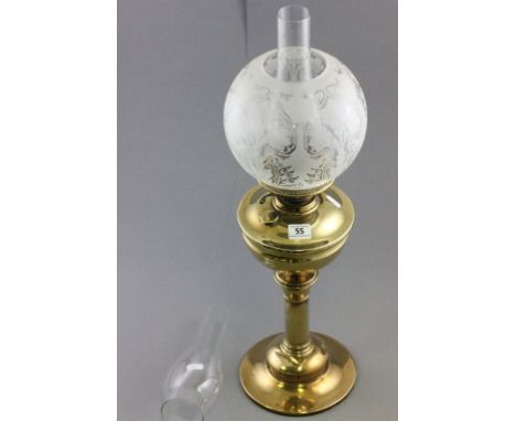 Late 19th century Brass Oil Lamp with Art Nouveau Etched Globe Shade