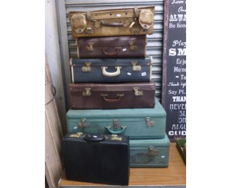 Vintage Leather Suitcase, Briefcase and Five Further Suitcases
