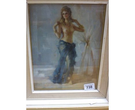 Impressionist oil on board portrait of a semi clad nude female