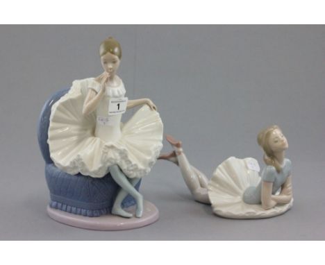 Nao seated ballerina and Lladro ballerina lying down  