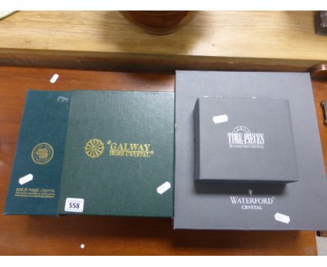 Boxed Waterford Crystal Time Pieces Mantle Clock, Boxed Waterford Crystal Pair of Toasting Flutes, Boxed Galway Crystal Wine 