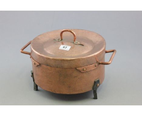 Vintage Copper Stewing Pot with Lid raised on three iron feet