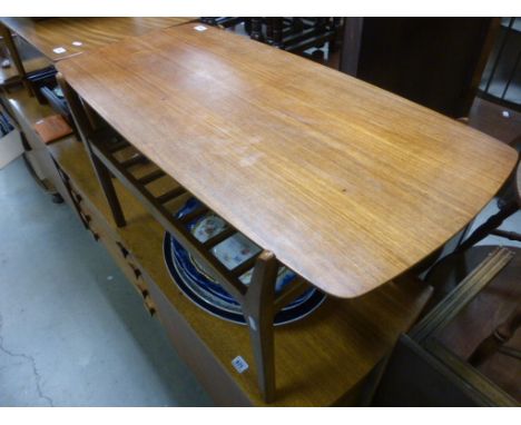 Retro Teak Coffee Table with Slatted Shelf Below