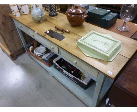 Pine bakery work table with 3 drawers and under-shelf