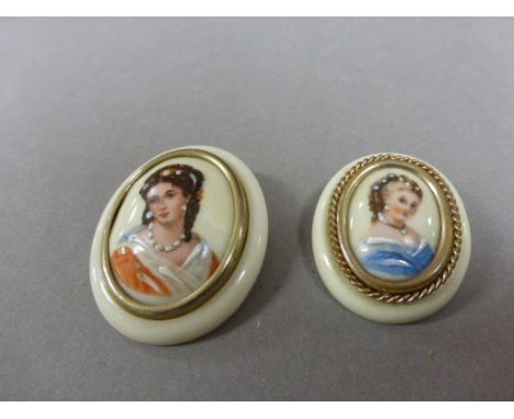 Two Limoges vintage hand painted enamel brooches  