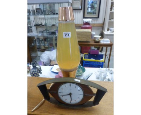 Retro Metamec Mantle Clock together with an Original Lava Lamp