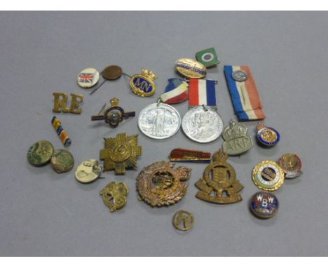 Tin of Enamel Badges and Other Badges and Medals