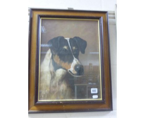 Framed oil painting portrait study of a Jack Russell Terrier