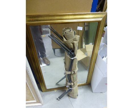 Gilt Framed Bevelled Edge Mirror plus Vintage Tripod Major Safari Camp Bed