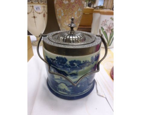 Ceramic biscuit barrel with silver plated mounts