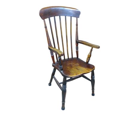 A 19th century ash and elm stick back armchair, 53 by 53 by 111cm high.