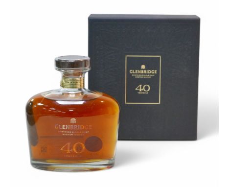 A bottle of Glenbridge Speyside single malt 40 years old Scotch whisky, 70cl, with presentation case.