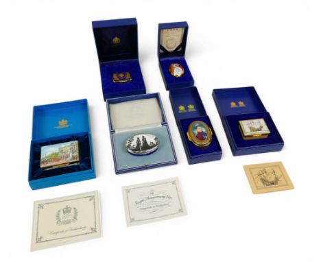 Six limited edition Halcyon Days enamel trinket boxes, comprising The Napoleon box, numbered 93/250, Mary Rose box, numbered1