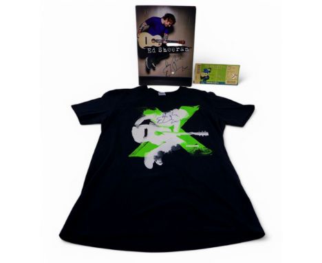 Ed Sheeran a signed T-shirt Wembley July 2015 and a signed program with ticket. (3) 