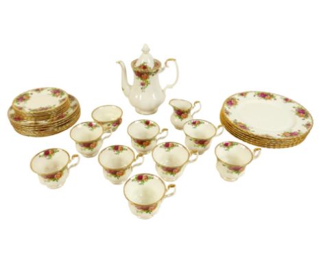 A Royal Albert part tea service, decorated in the 'Old Country Roses' pattern, comprising coffee pot, milk jug, sugar bowl, t