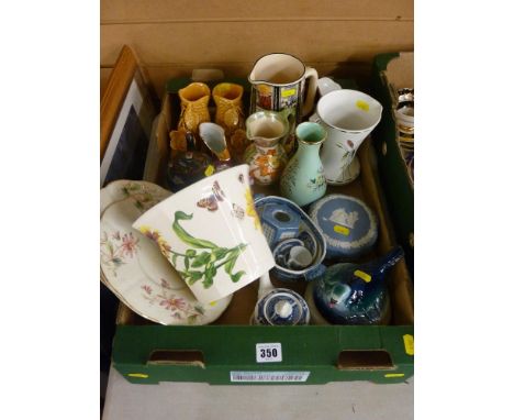 Mixed box of collectables including a Crown Ducal tube lined jug, Spode 'Floral Haven' planter etc 