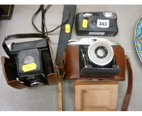 Vintage GB Kershaw 110 Bellows camera in leather case, a Ross Ensign full view FL-EUE super camera and one other etc 