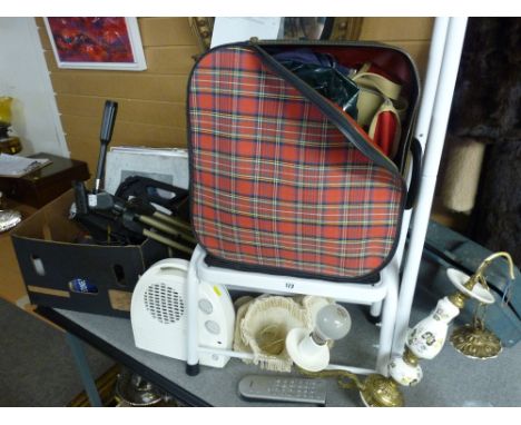 Parcel of miscellaneous household items including lighting, tools, LPs, mobile phone etc