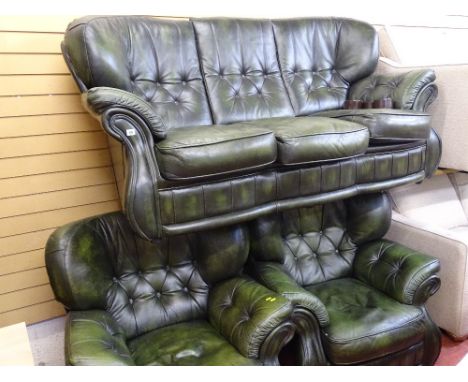 Green three piece button backed lounge suite