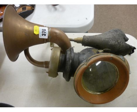 Lucas 'King's Own' lamp no. F141 and a vintage style car horn (rubber perished)