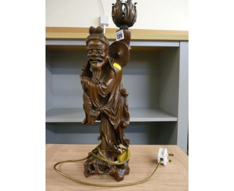 Wooden carved table lamp in the form of an Oriental fisherman E/T