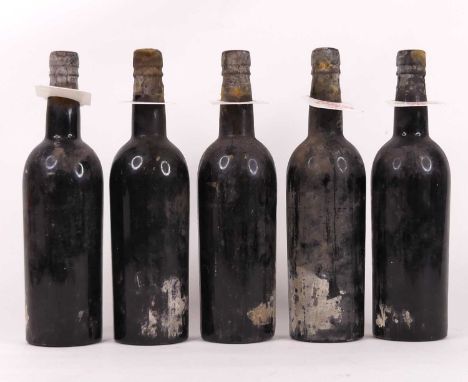 Rebello Valente vintage port, bottled by Robertson on capsules, by repute 1931, five bottlesLacking labels but capsules good 