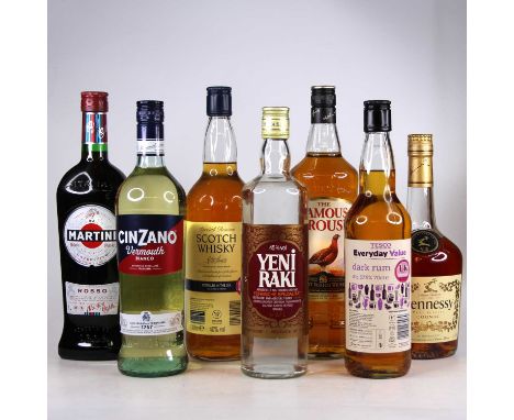 Mixed spirits, to include The Famous Grouse finest Scotch whisky, 100cl, 40%, two bottles; Tesco whisky, 100cl, 40%, one bott