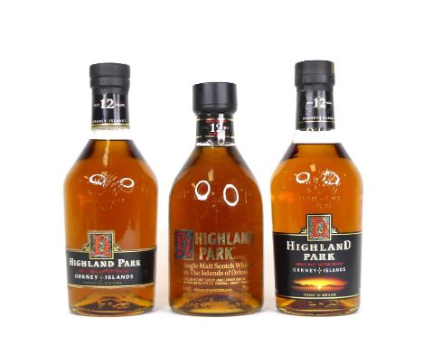 Highland Park Aged 12 Years Single Malt Scotch Whisky, 70cl, 40%, three bottles in cartons