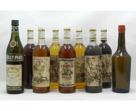 A large collection of fruit wines, vintage ciders etc (23 bottles to include some halves); together with seven bottles of for