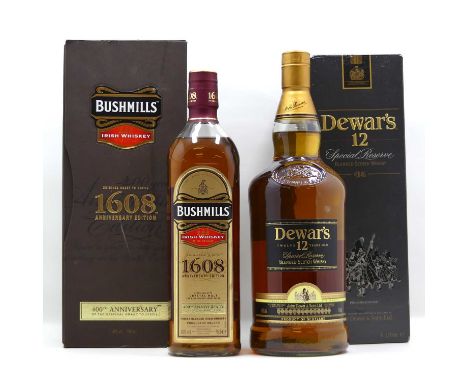 Dewar's 12 year old Special Reserve blended Scotch whisky, 100cl, 40%, one bottle in carton; and Bushmills 1608 Anniversary E