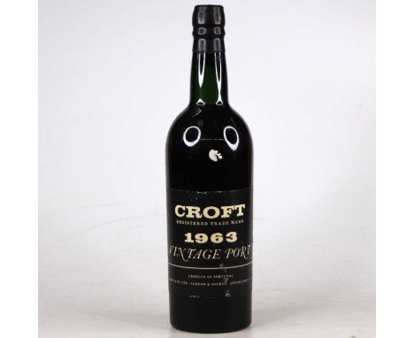 Croft vintage port, 1963, one bottleUllage is upper shoulder.Capsule excellent, complete and with no seepage.Label good.