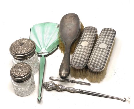 selection of silver items inc enamel brush ,brushes etc 