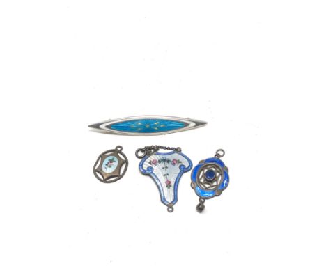 4 X Vintage &amp; Antique Sterling Silver Enamel jewellery Including Charles Horner &amp; John Atkins &amp; Sons a/f enamel d