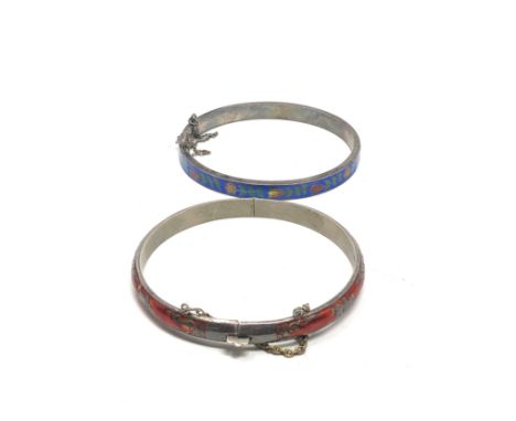 2 X Vintage Sterling Silver Enamel Bangles (29g)