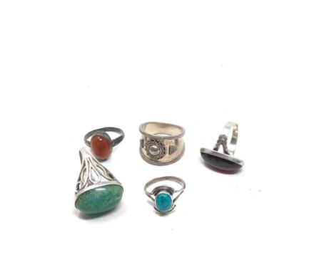 5 X Sterling Silver Vintage Rings Including Suarti &amp; Turquoise (25g)