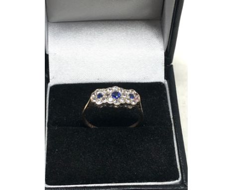 9ct gold vintage sapphire &amp; clear stone ring (1.7g)